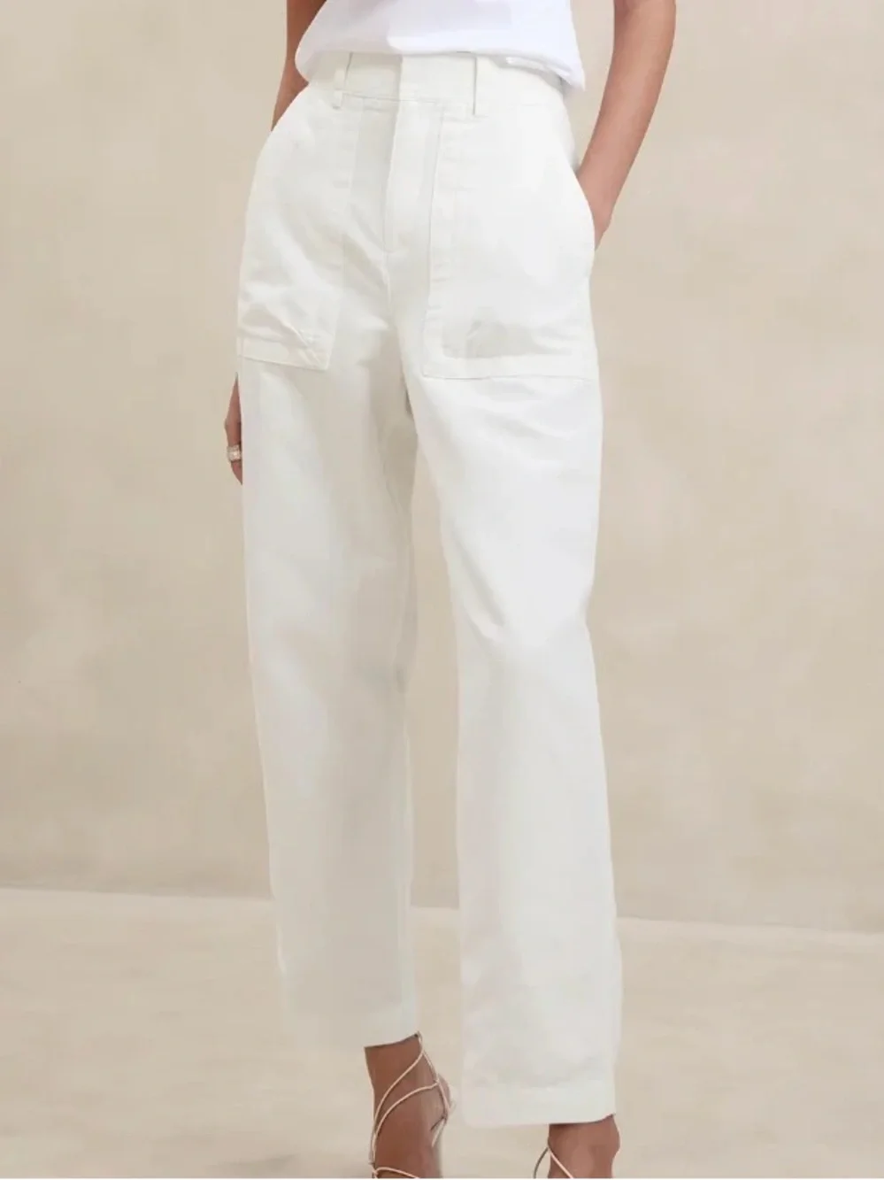 Banana Republic White Cotton Linen Carpenter Wide Leg Utility Pants 10 Petite